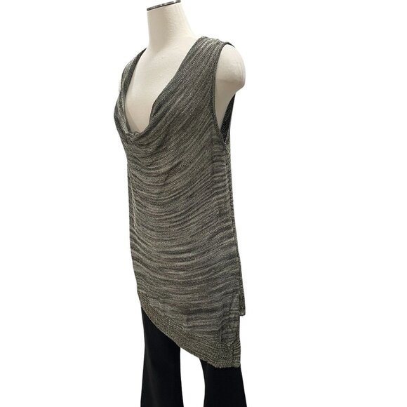 INC Metallic Knit Drape Neck Tank Olive Green Sparkle Sleeveless Top Large - Picture 8 of 12